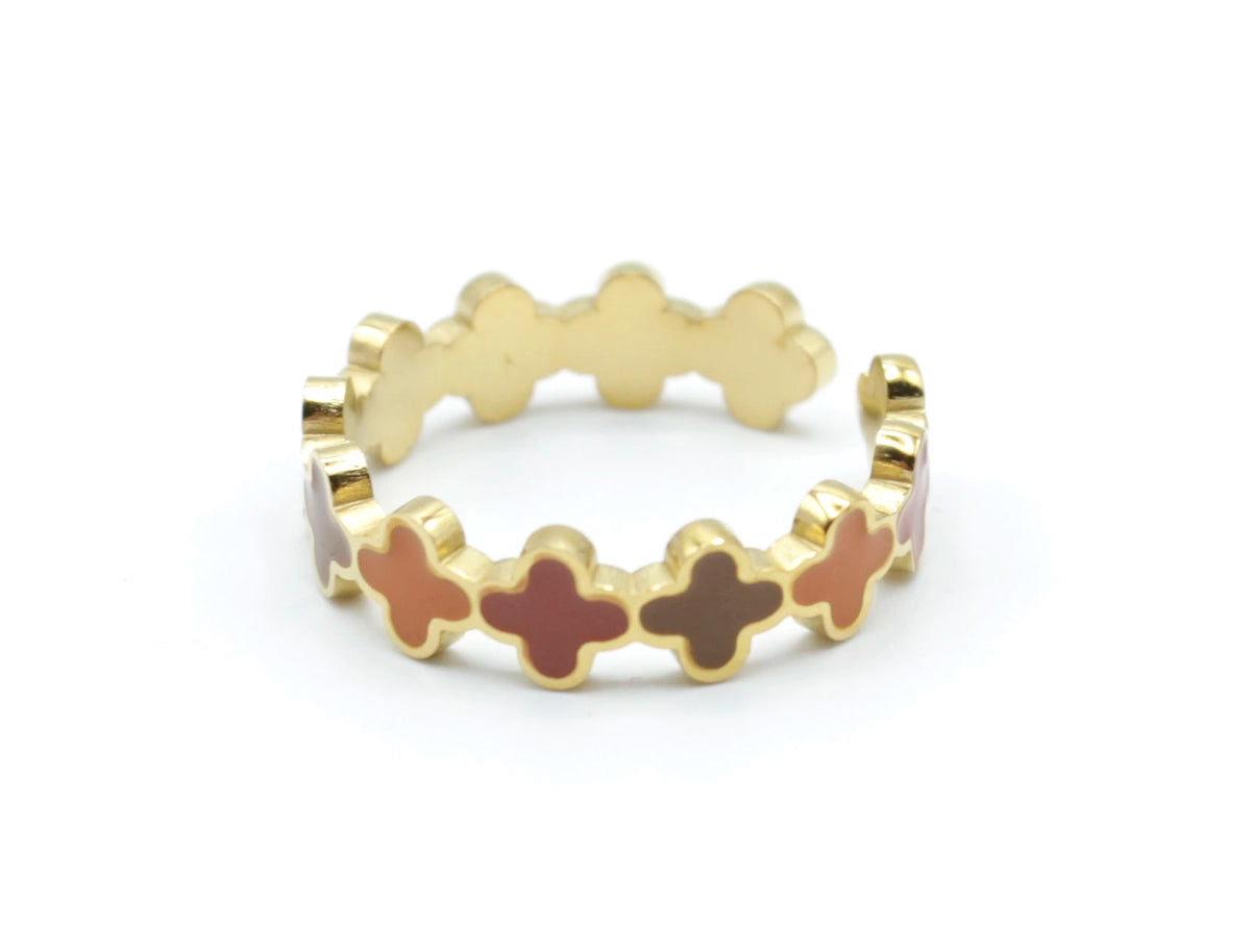 Anillo Coffee marca delacabra, acero inxidable ajustable dorado con colores marrón en diferentes tonos