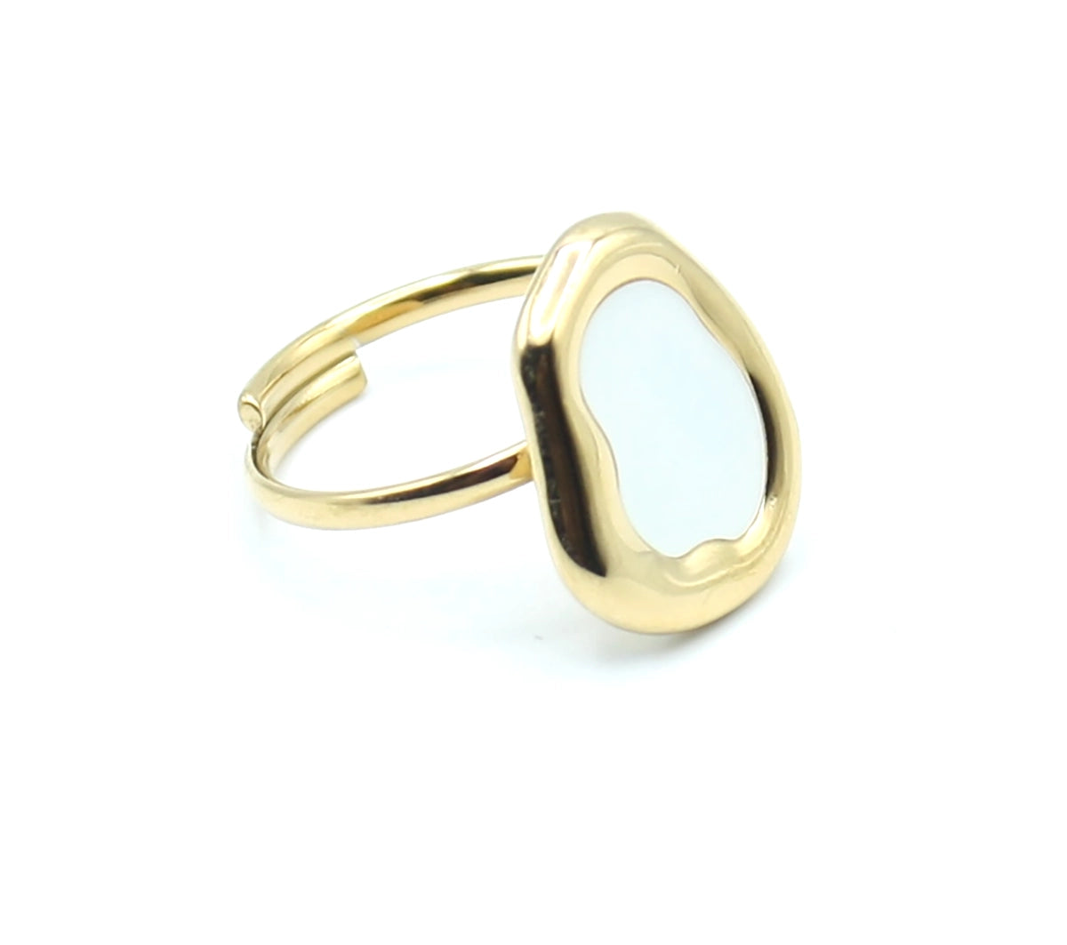Anillo Ola ajustable en acero inoxidable dorado, hipoalergénico, resistente al agua y de diseño fluido - DELACABRA