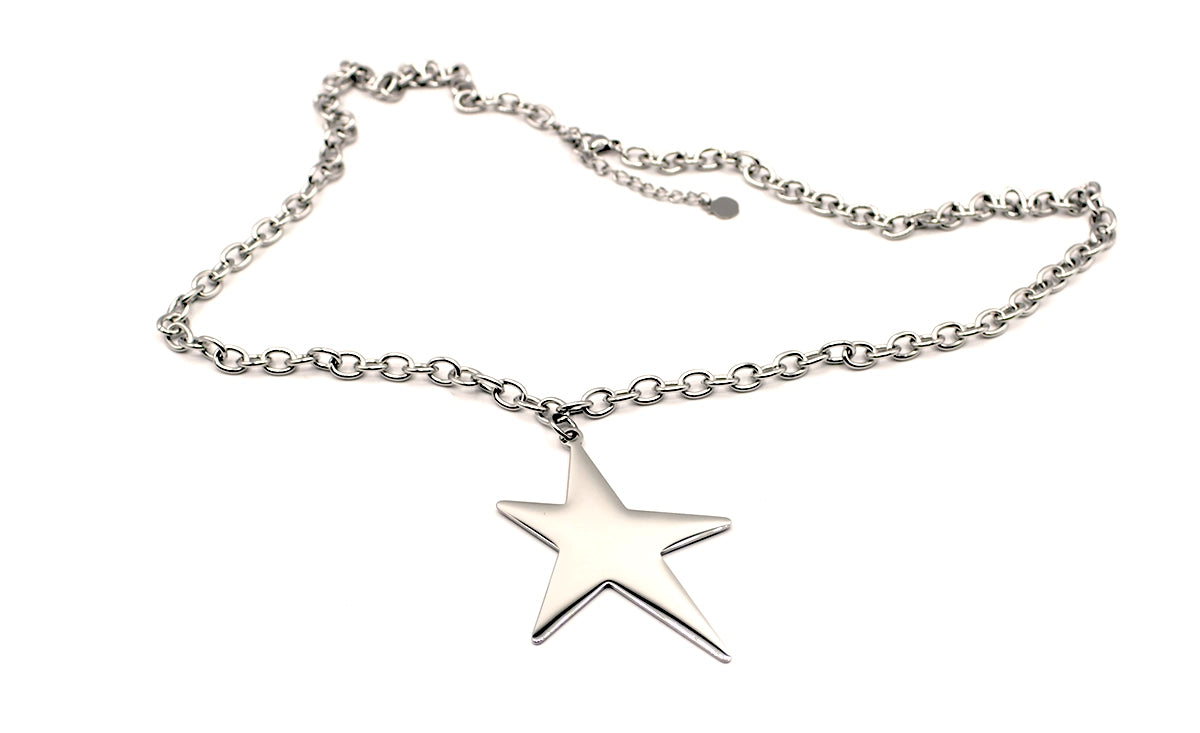 Collar Estrella acero inoxidable plateado acabado brillante, estrella con puntas desiguales. - DELACABRA