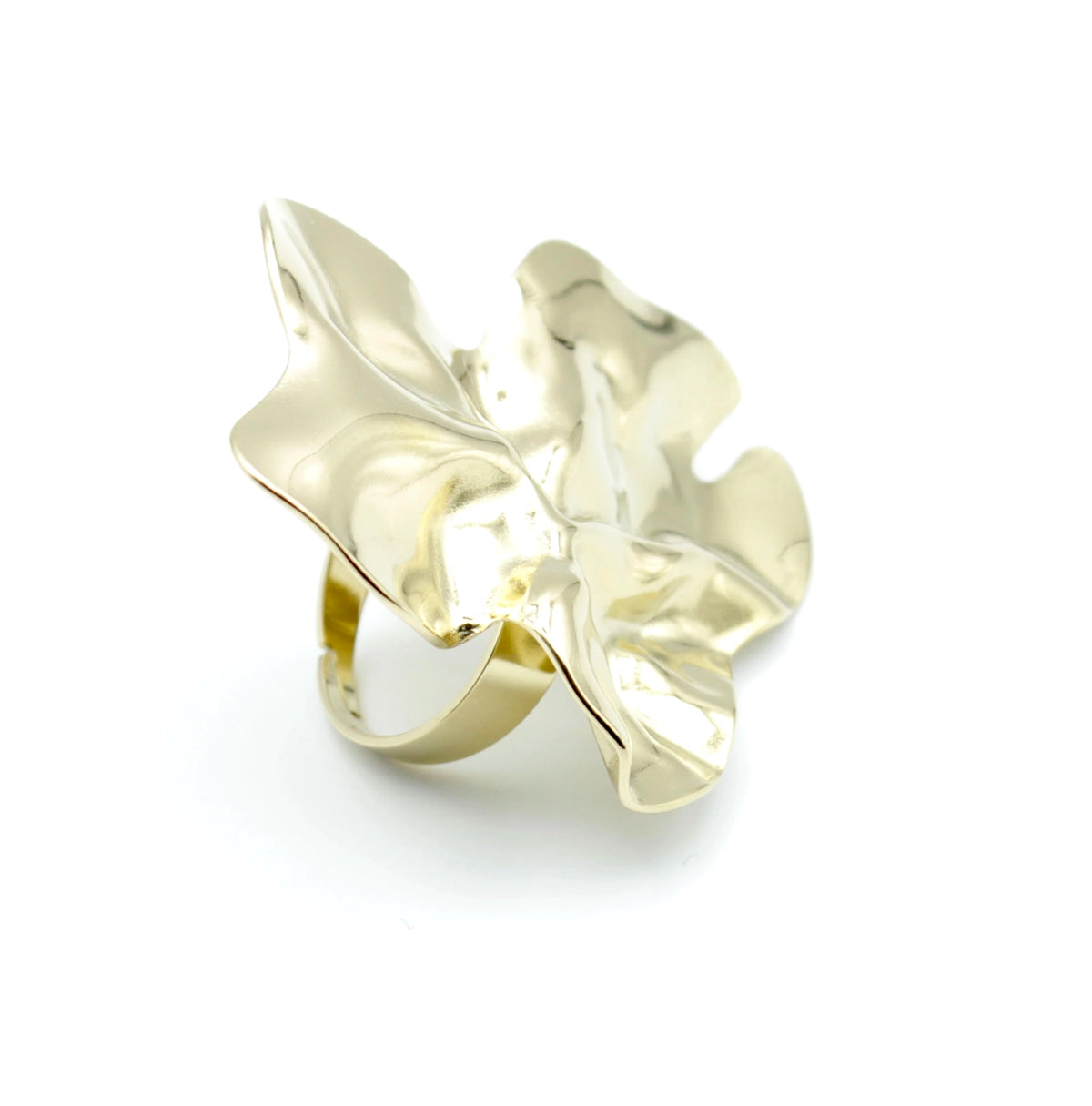 Anillo Lys acero inoxidable dorado con forma de hoja de otoño - delacabra