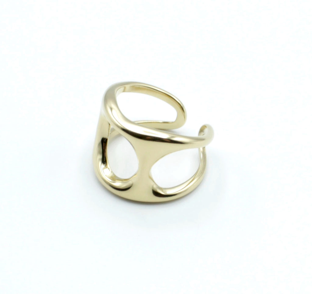 Anillo Sly dorado, marca delacabra, ajustable acero inoxidable modelo atemporal