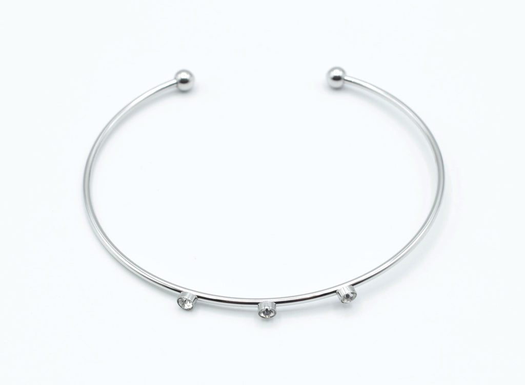 Brazalete Three Diamonds acero inoxidable plateado estructura abierta - delacabra