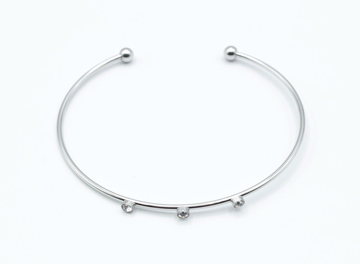 Brazalete Three Diamonds acero inoxidable plateado estructura abierta - delacabra