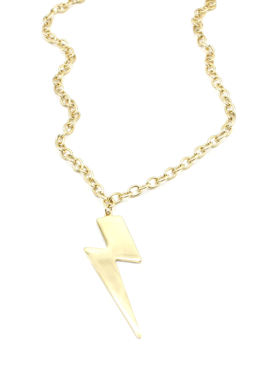 Collar Rayo acero inoxidable dorado, placa de gruesa en forma de rayo, acabado pulido brillante espejo. DELACABRA SHOP