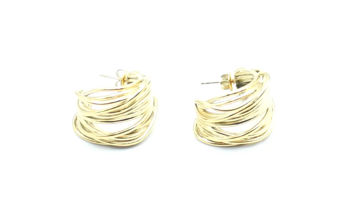 Pendientes Anémona en acero inoxidable dorado de DELACABRA, elegantes, ajustables y duraderos, ideales para cualquier ocasión.