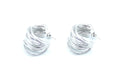 Pendientes de aro Anémona en acero inoxidable plateado de DELACABRA, no destiñen, ajustables y con diseño entrelazado, vista lateral