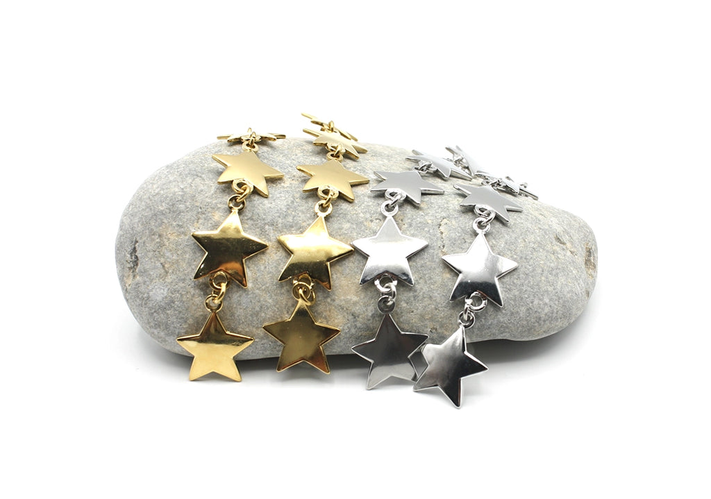 Pendientes largos Georgina acero inoxidable dorado y plateado, diseño moderno con caracter, material resistente e hipoalergénico. DELACABRA