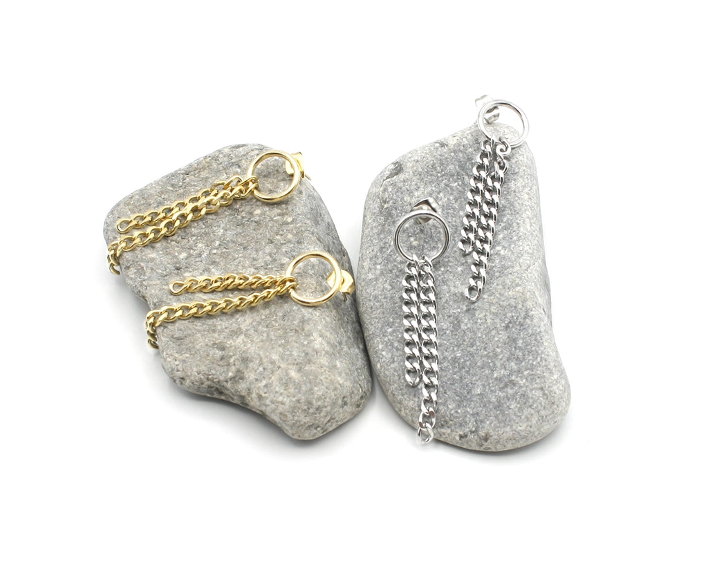 Pendientes largos Selena acero inoxidable dorado ó plateado, para ser usados en cualquier ocasión, resistentes al agua y a la decoloración, hipoalergénicos. DELACABRA.COM