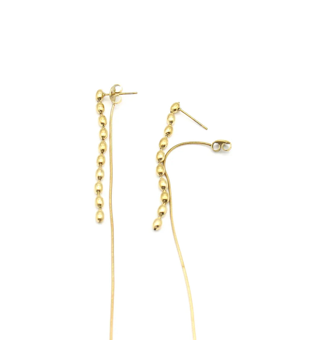 Pendientes largos Thread acero inoxidable, diseño sutil con mucha elegancia. Delacabra