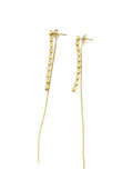 Pendientes largos Thread acero inoxidable dorado acabado brillante, resistentes al agua e hipoalergénicos. Delacabra