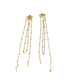 Pendientes largos Elixir las cadenas que cuelgan tienen bolas de metal adherido cada pocos milímetros dando una elegancia peculiar al diseño. Delacabra