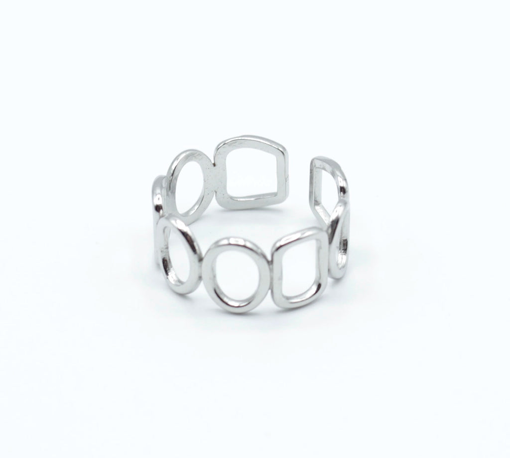Anillo About You, tono plateado, marca delacabra, anillo con rombos y rectángulos, ajustable de acero inoxidable