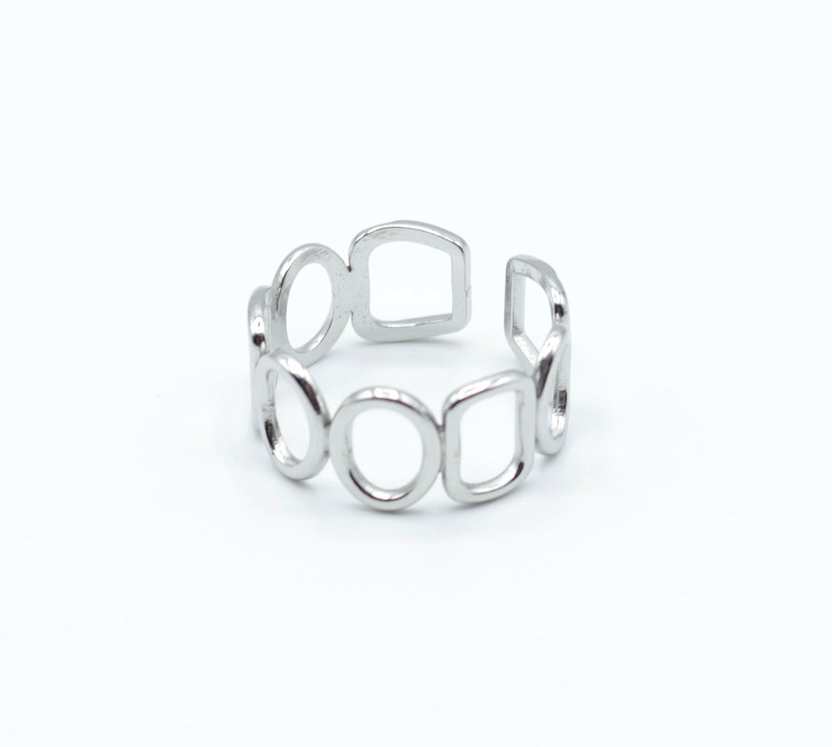 Anillo About You, tono plateado, marca delacabra, anillo con rombos y rectángulos, ajustable de acero inoxidable