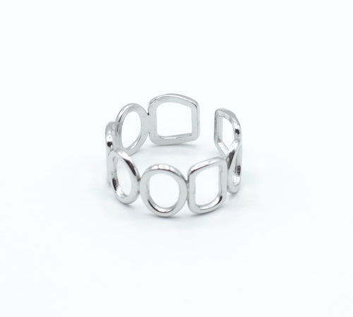 Anillo About You, tono plateado, marca delacabra, anillo con rombos y rectángulos, ajustable de acero inoxidable