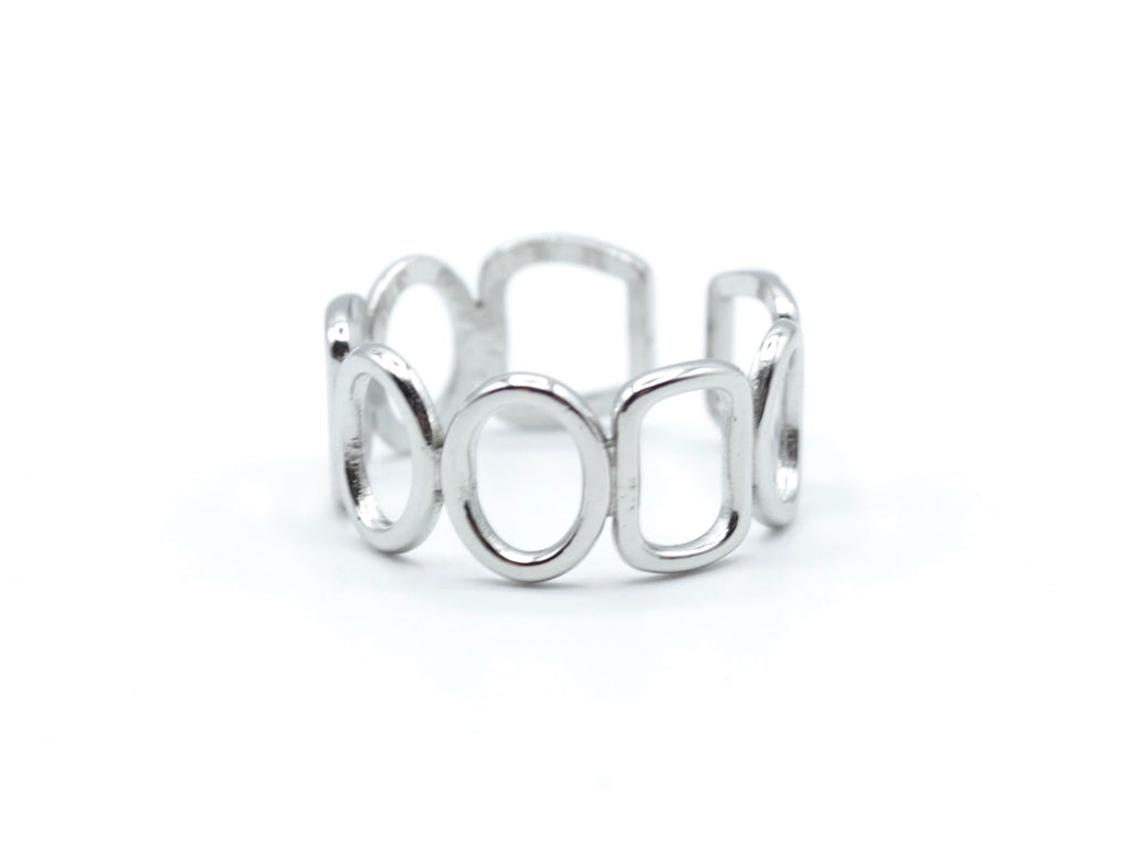 Anillo About You, tono plateado, marca delacabra, anillo con rombos y rectángulos, ajustable de acero inoxidable