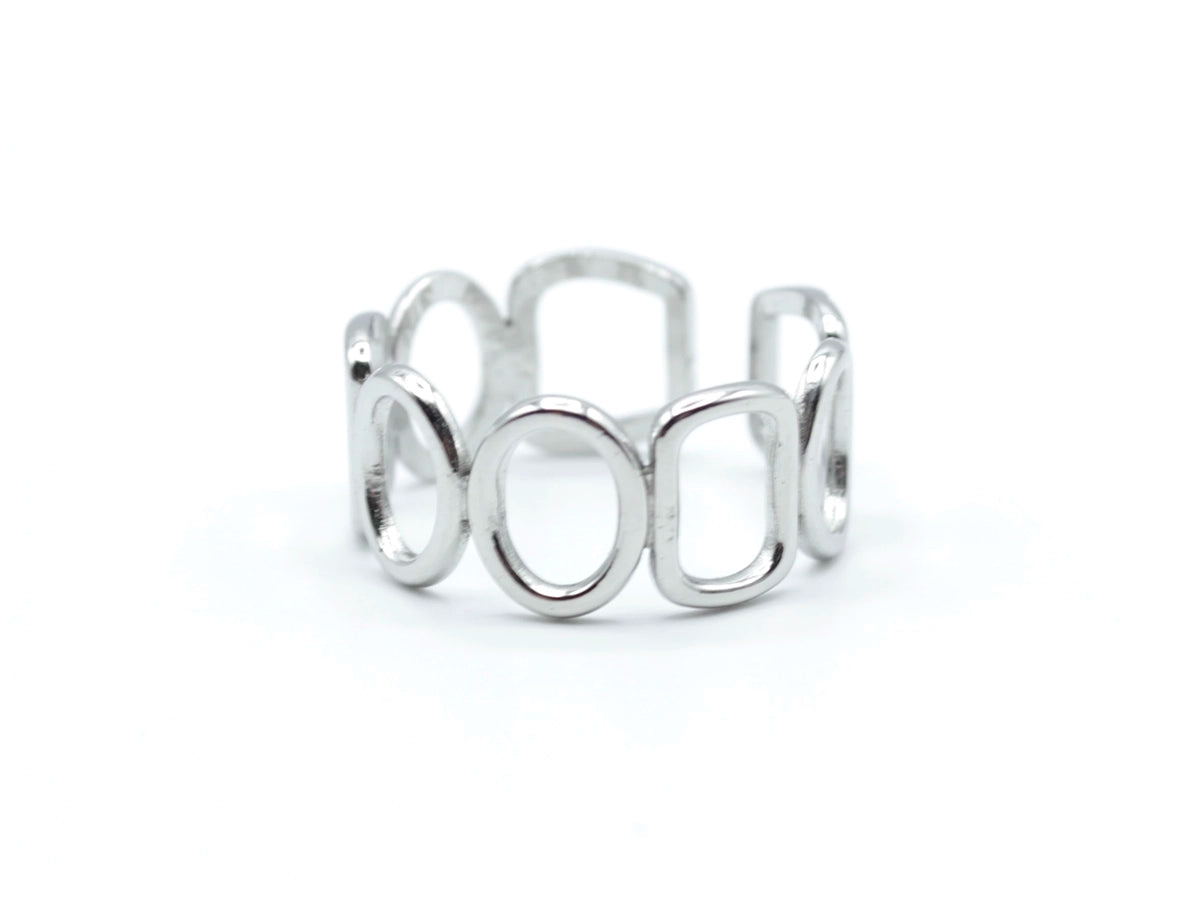 Anillo About You, tono plateado, marca delacabra, anillo con rombos y rectángulos, ajustable de acero inoxidable