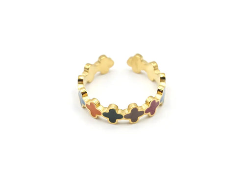 Anillo Coffee marca delacabra, acero inoxidable ajustable dorado con colores marrón en diferentes tonos, cómodo, elegante y versátil.resistente al agua. DELACABRA