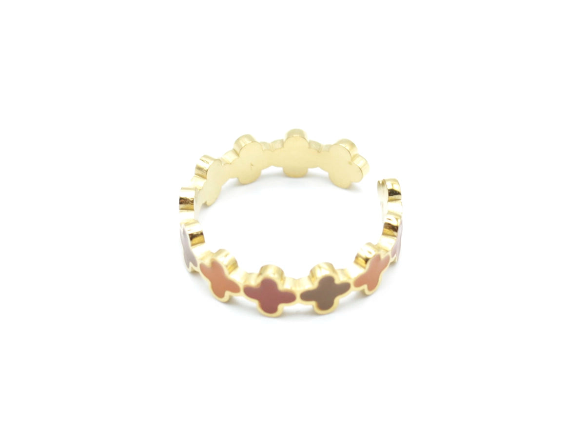 Anillo Coffee marca delacabra, acero inxidable ajustable dorado con colores marrón en diferentes tonos