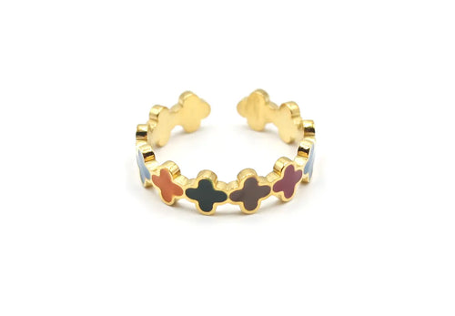 Anillo Coffee marca delacabra, acero inoxidable ajustable dorado con colores marrón en diferentes tonos, acabado brillante, resistente y sutil. DELACABRA
