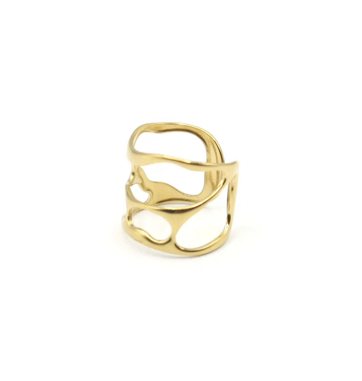 Perspectiva lateral del anillo Coralina plateado con acabado espejo. Diseño street style waterproof DELACABRA