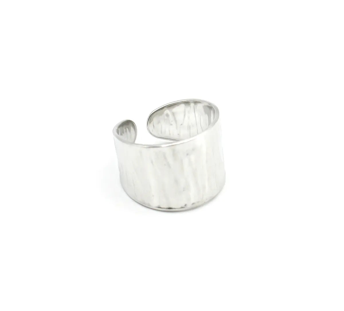 Anillo de mujer abierto, plateado, de acero inoxidable, diseño ancho y moderno