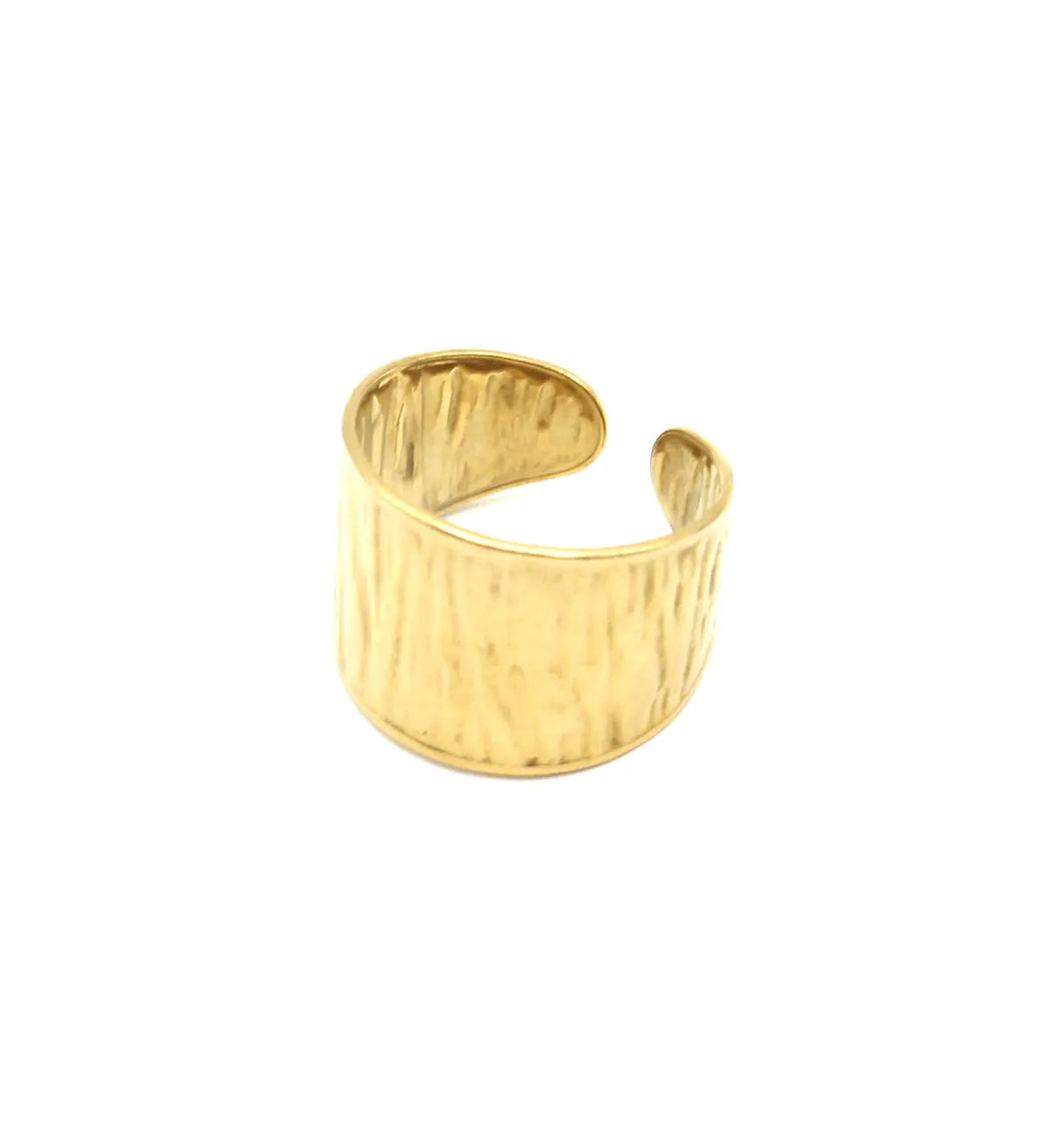 Anillo dorado ancho de acero inoxidable, diseño texturizado y hipoalergénico