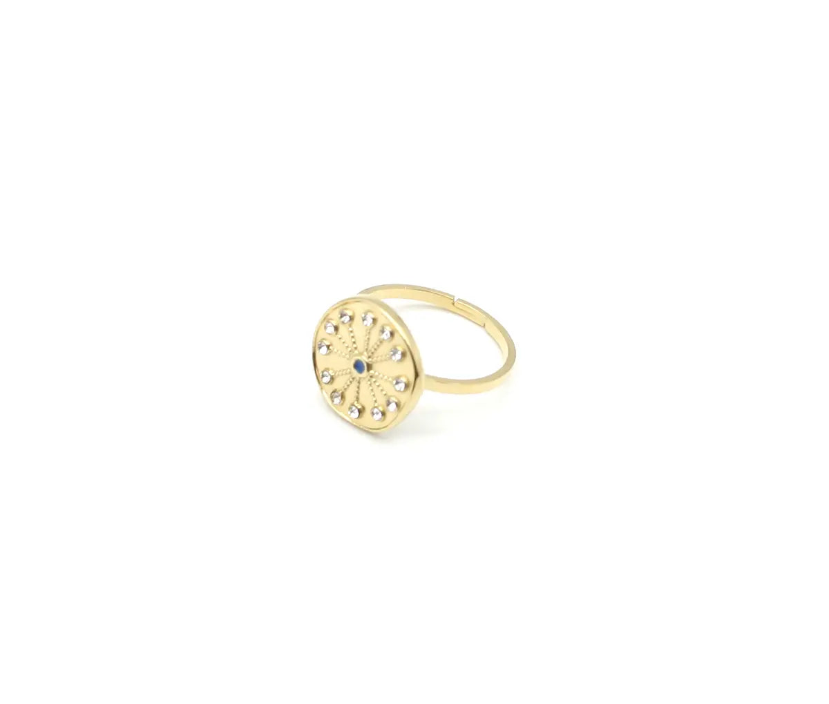 anillo La Mer, acero inoxidable dorado acabado brillante y circonita que aporta mucha luz
