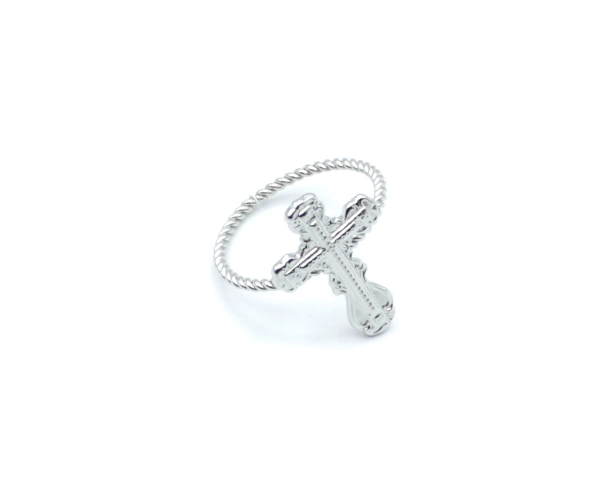 Anillo Paz acero inoxidable plateado diseño ligero con todo el caracter de significado de la cruz.- delacabra