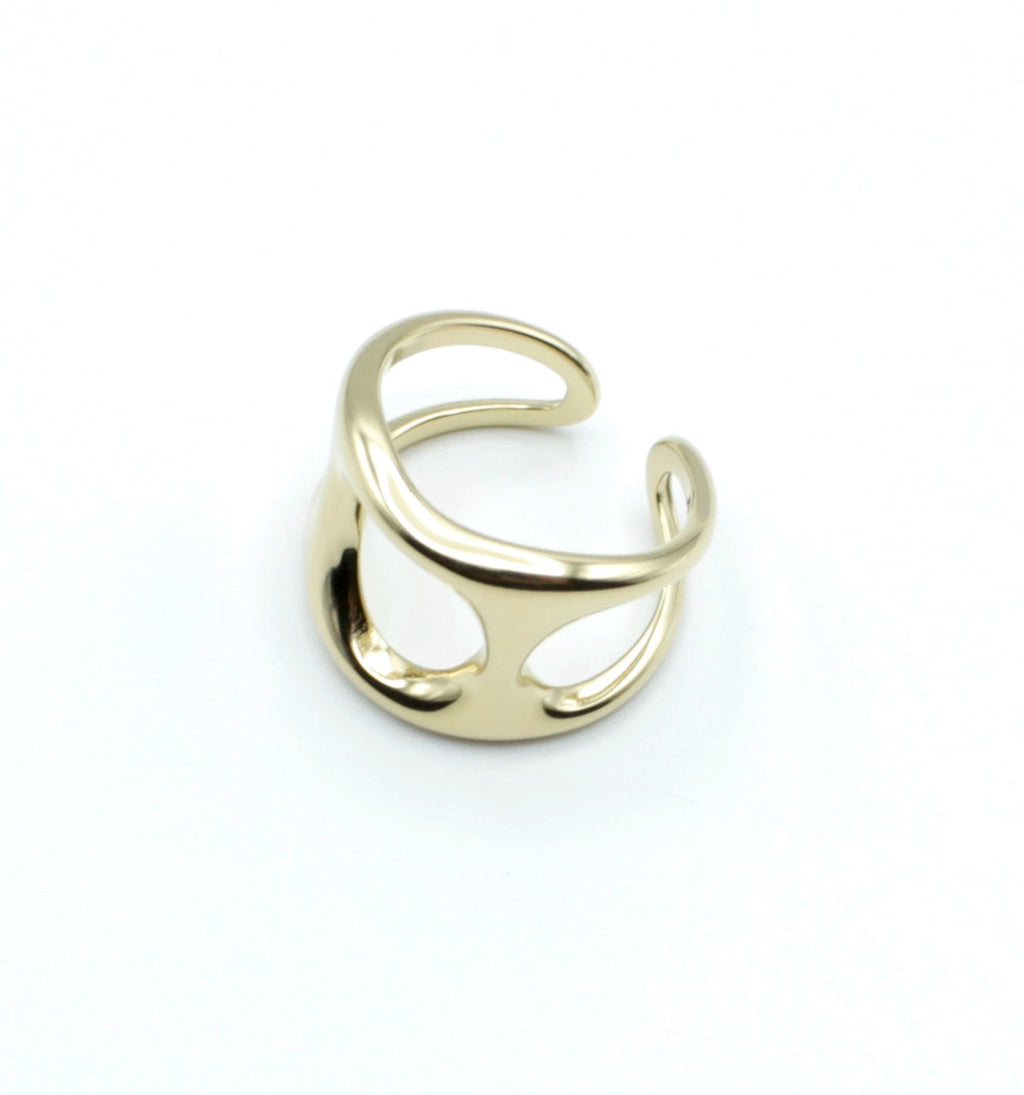 Anillo Sly dorado, marca delacabra, ajustable acero inoxidable modelo atemporal