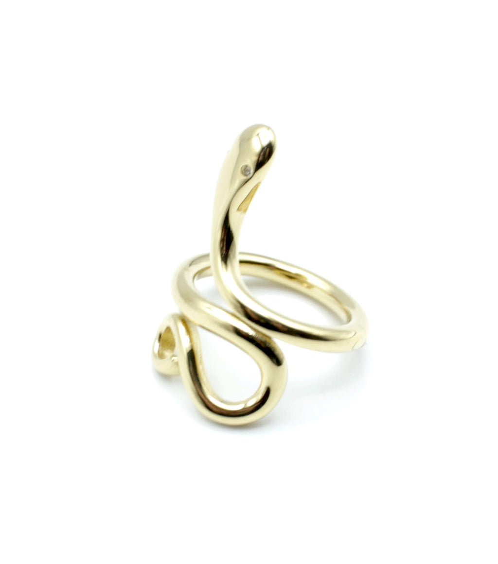 Anillo snake ajustable color dorado fabricado en acero inoxidable. Diseño curvo cómodo y duradero