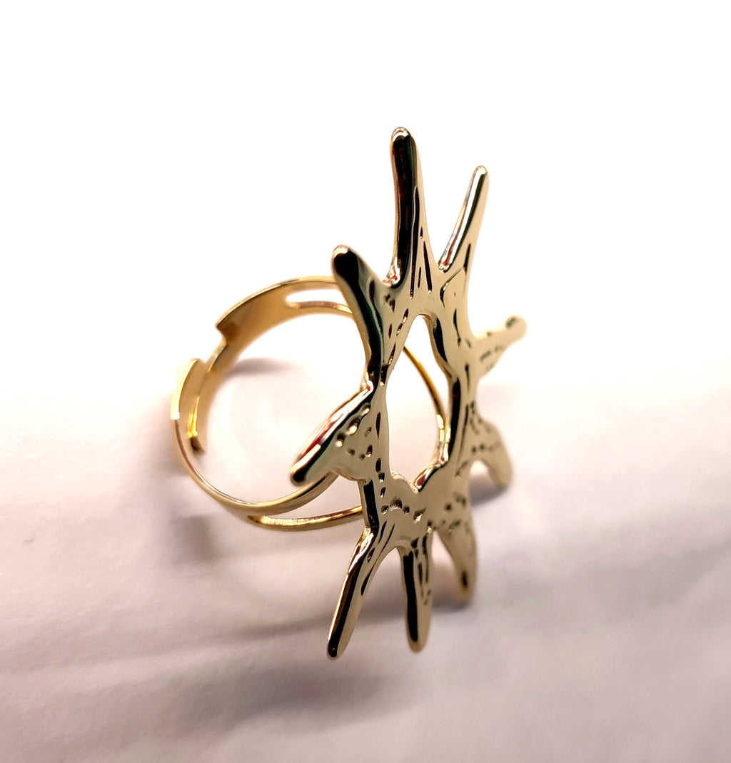 Anillo Sunshine dorado en vista lateral, acero inoxidable ajustable y resistente - DELACABRA