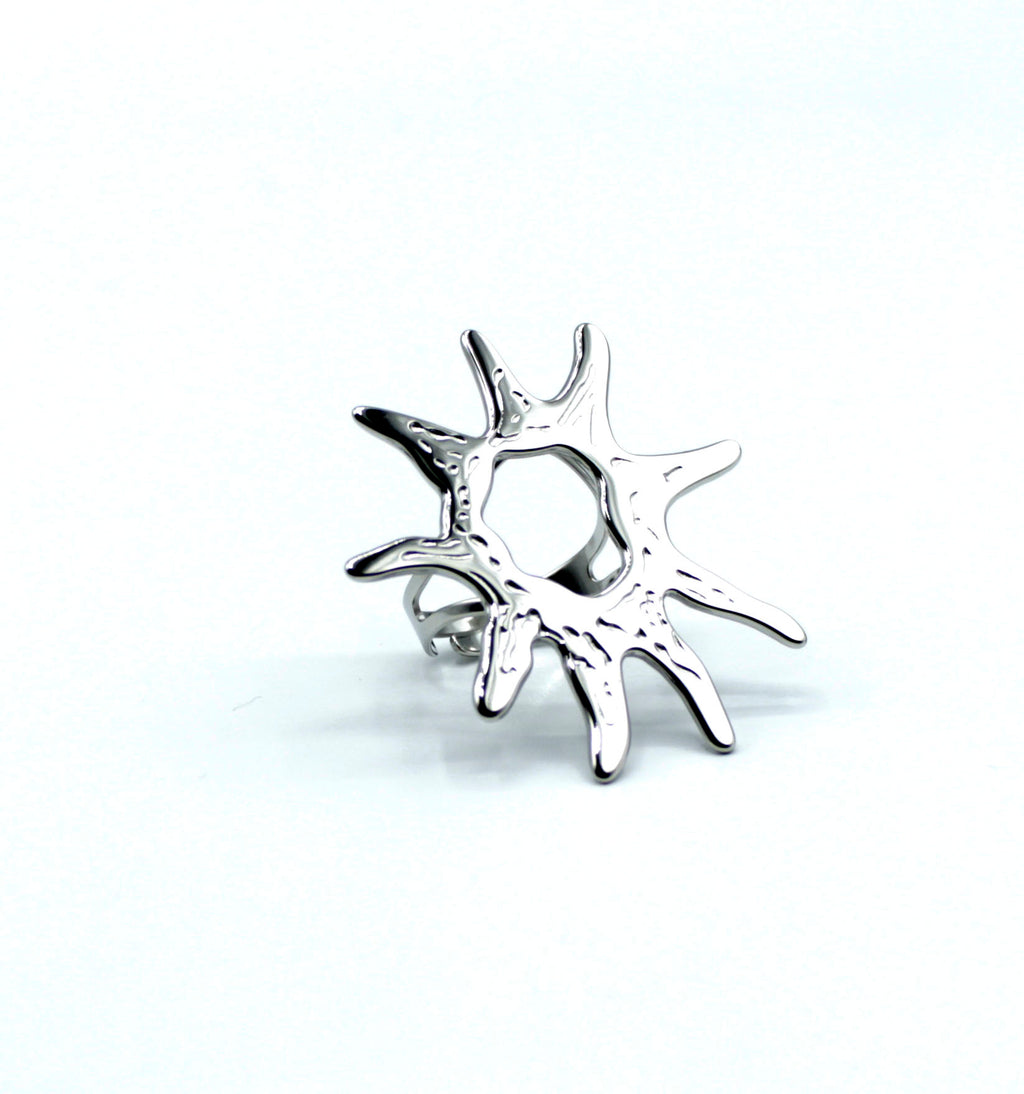 Anillo Sunshine plateado de acero inoxidable, diseño artístico, ajustable e hipoalergénico - DELACABRA