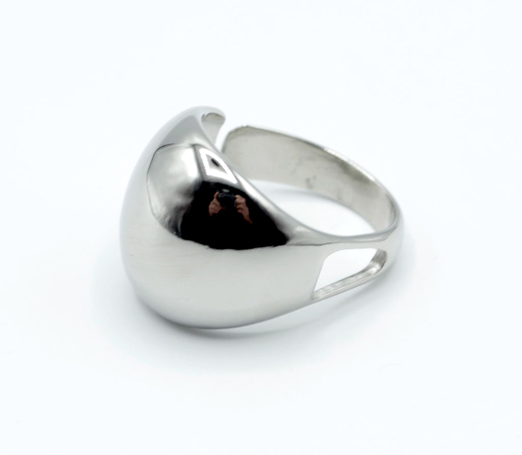 Anillo Venus marca delacabra, acero inoxidable ajustable, plateado brillante, sofisticado y elegante