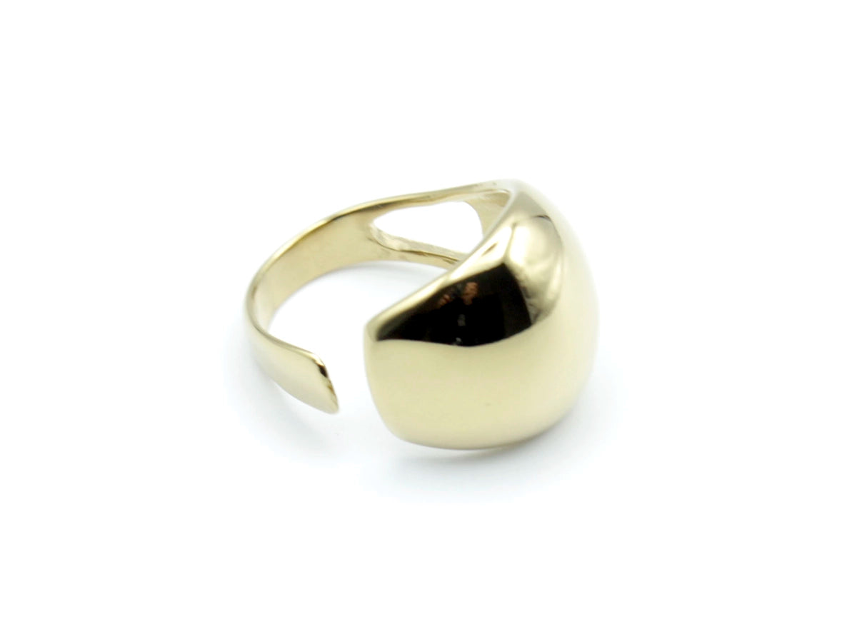 Anillo Venus marca delacabra, acero inoxidable ajustable, dorado brillante, sofisticado y elegante