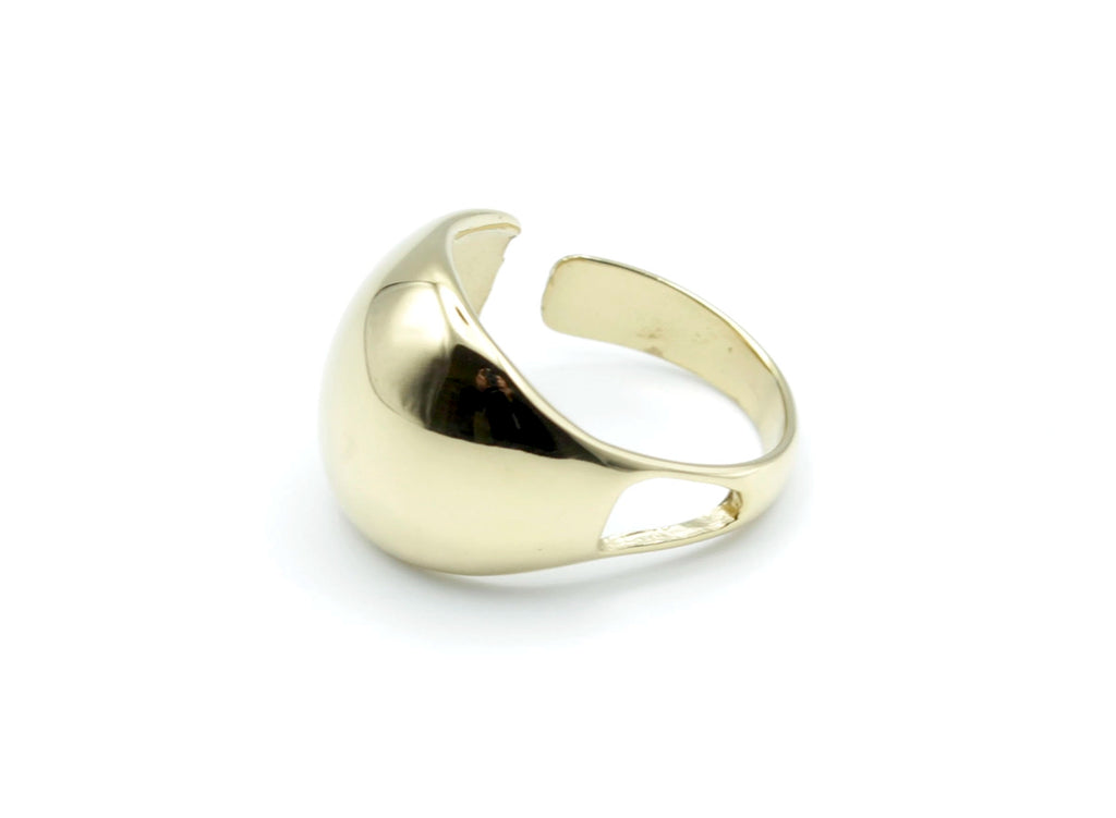 Anillo Venus marca delacabra, acero inoxidable ajustable, dorado brillante, sofisticado y elegante