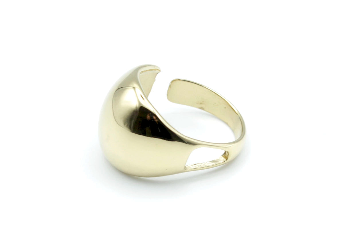 Anillo Venus marca delacabra, acero inoxidable ajustable, dorado brillante, diseño de vanguardia semi artístico que realza tu outlook. DELACABRA