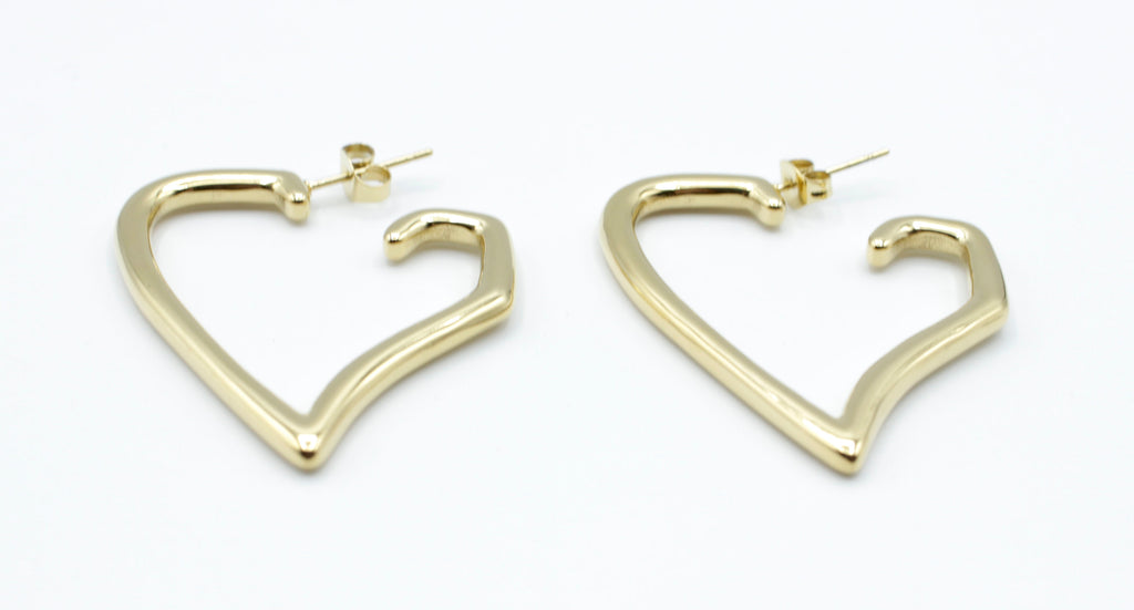 Aros Born to be loved dorados con diseño de corazón estilizado, acero inoxidable resistente al agua -DELACABRA