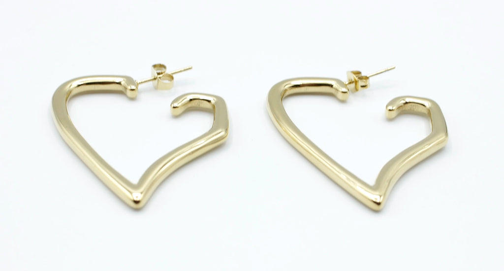 Aros Born to be loved dorados con diseño de corazón estilizado, acero inoxidable resistente al agua -DELACABRA
