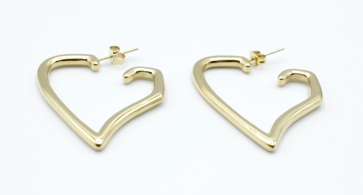 Aros Born to be loved dorados con diseño de corazón estilizado, acero inoxidable resistente al agua -DELACABRA