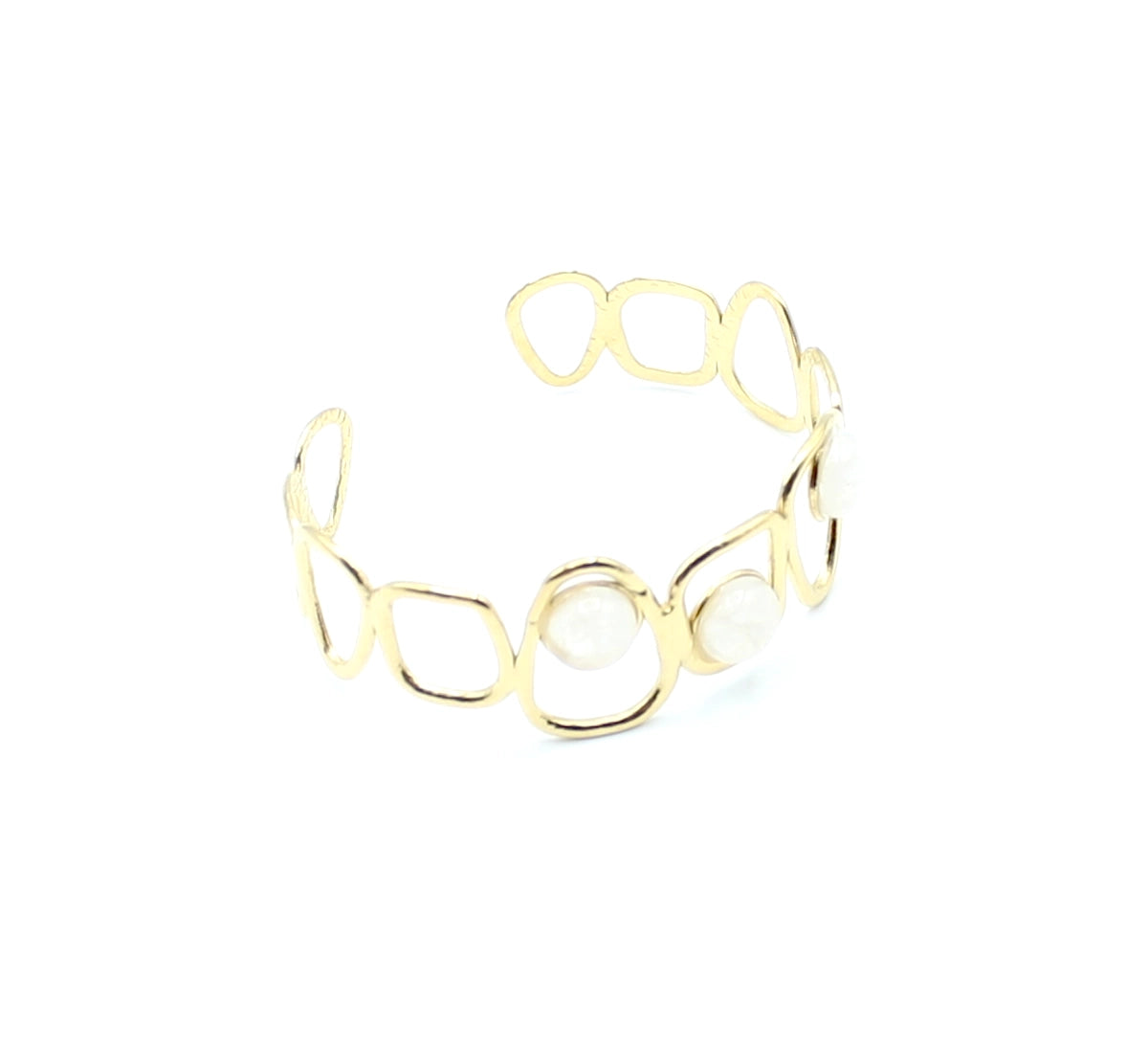 Brazalete Dolce acero inoxidable dorado ajustable vista lateral formas geométricas unidas - DELACABRA