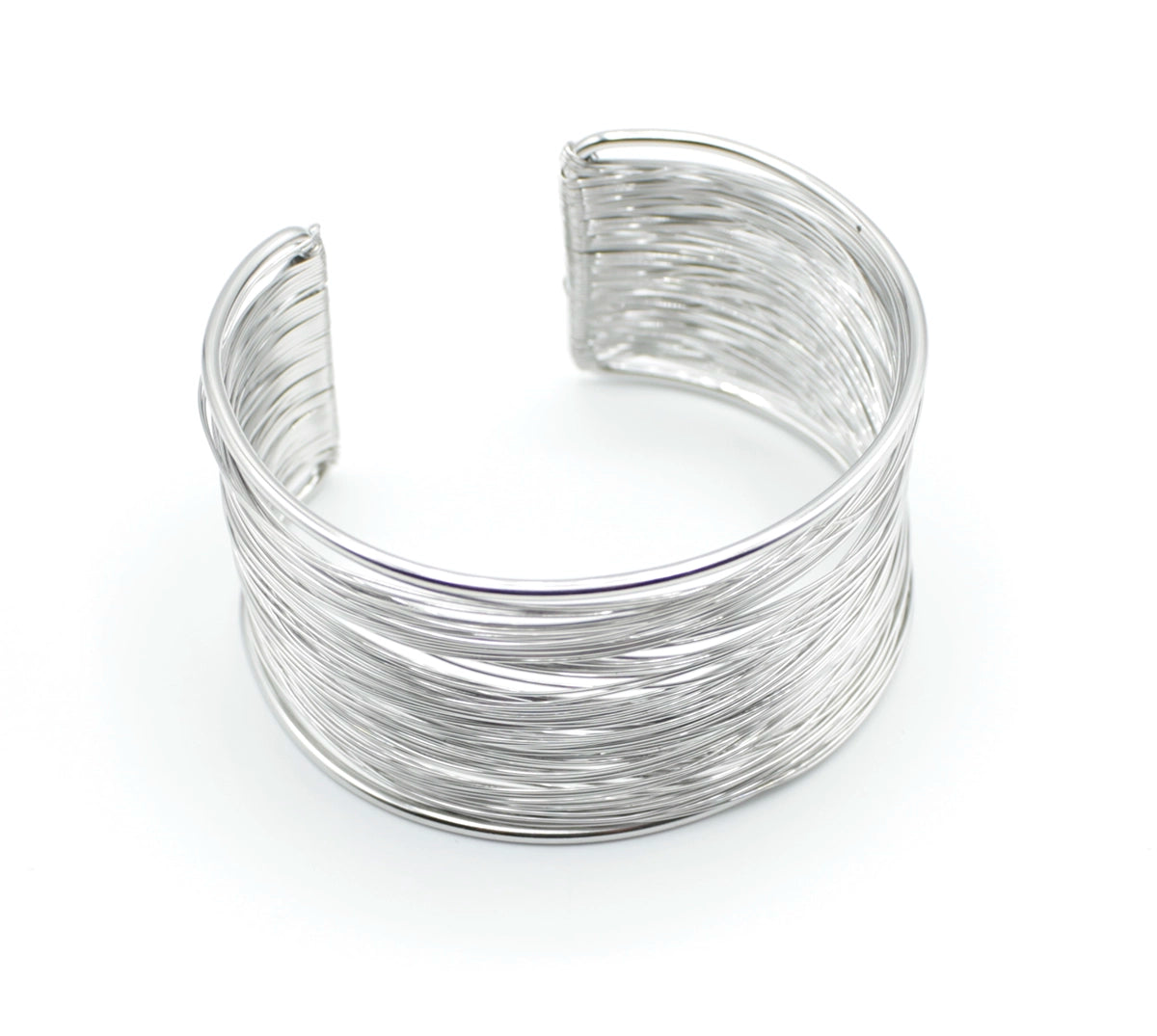 Brazalete Halo acero inoxidable plateado hilos entrelazados moderno y deslumbrante - delacabra