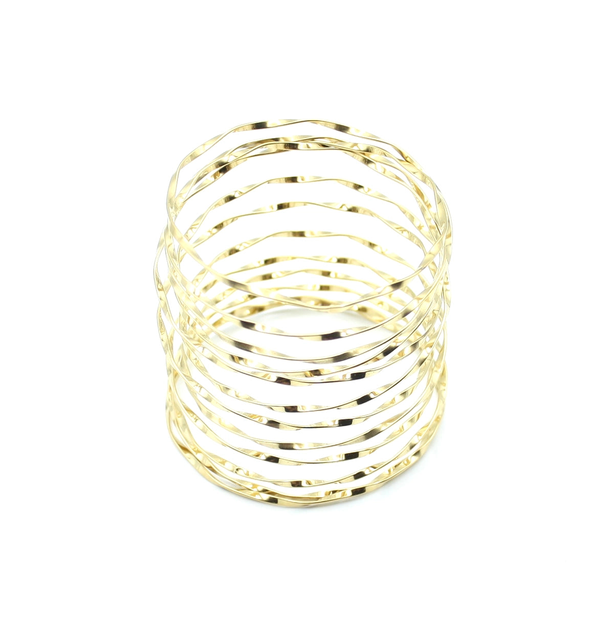 Brazalete Luz dorado con forma adaptable y líneas onduladas, acabado pulido - DELACABRA