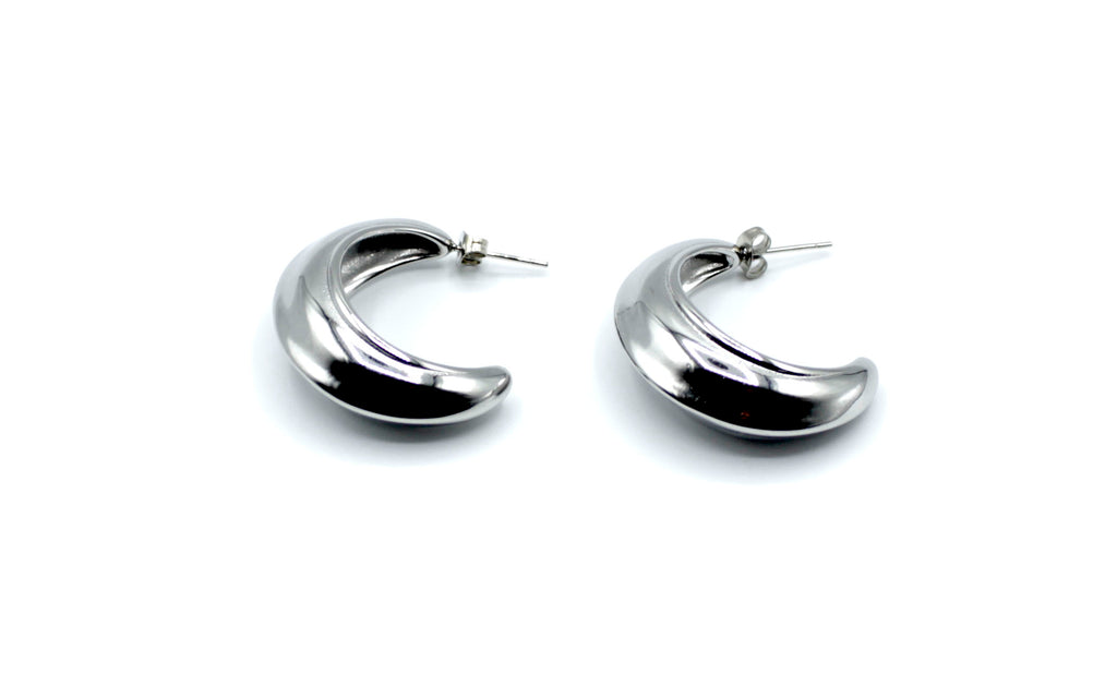 Aros medio aro Cadaqués plateados en acero inoxidable hipoalergénico, estilo moderno y minimalista -DELACABRA