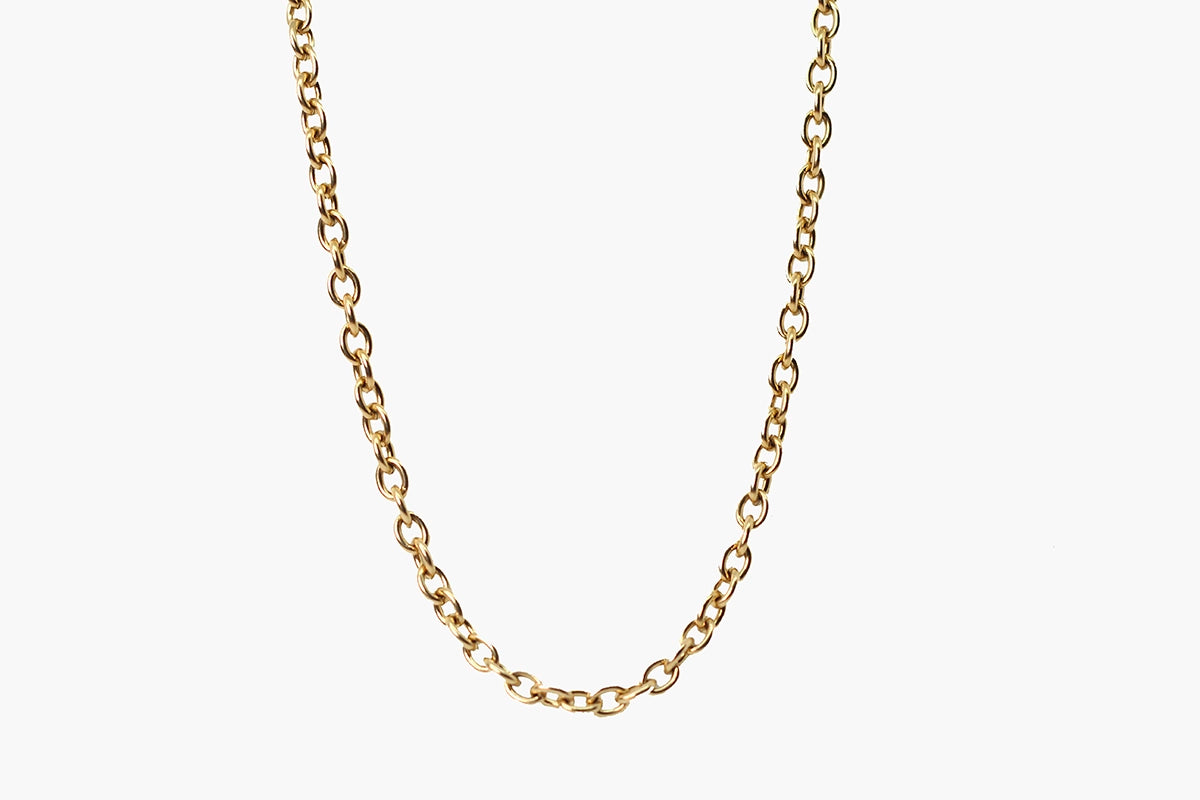Collar Love acero inoxidable dorado, cadena de eslabones de varias formas medianas, robusto y brillante. - DELACABRA