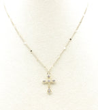 Collar Cross acero inoxidable dorado en busto de tela, collar con detalles planos delicados - delacabra