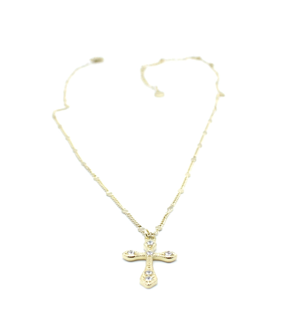 Collar Cross aceo inoxidable dorado, cadena fina y cruz con circonita incrustada - delacabra