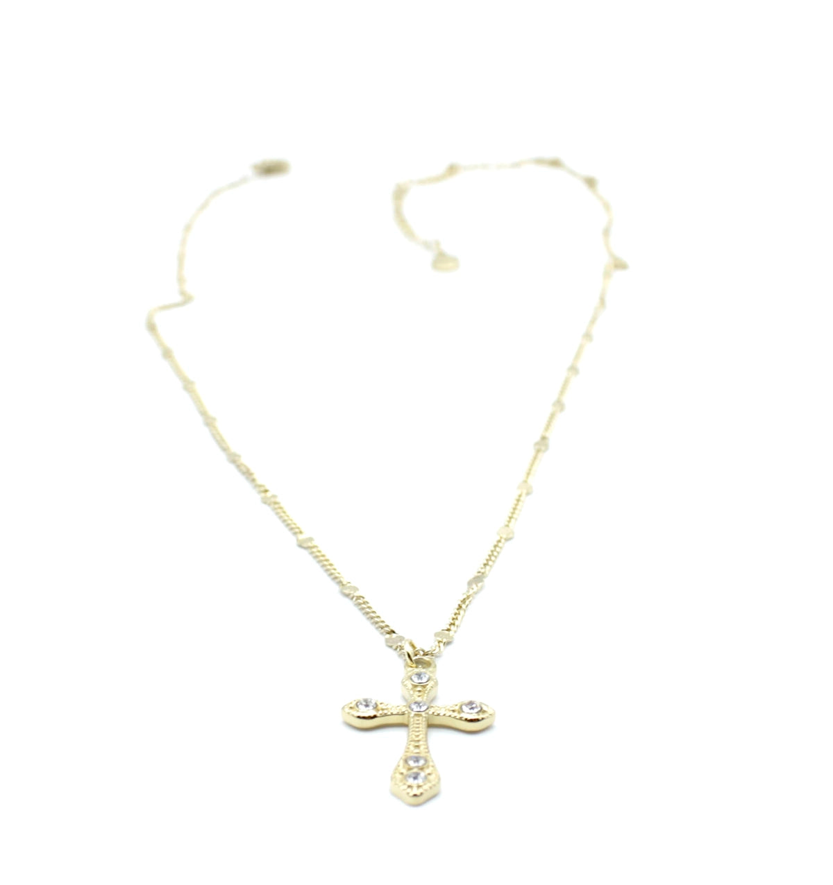 Collar Cross aceo inoxidable dorado, cadena fina y cruz con circonita incrustada - delacabra