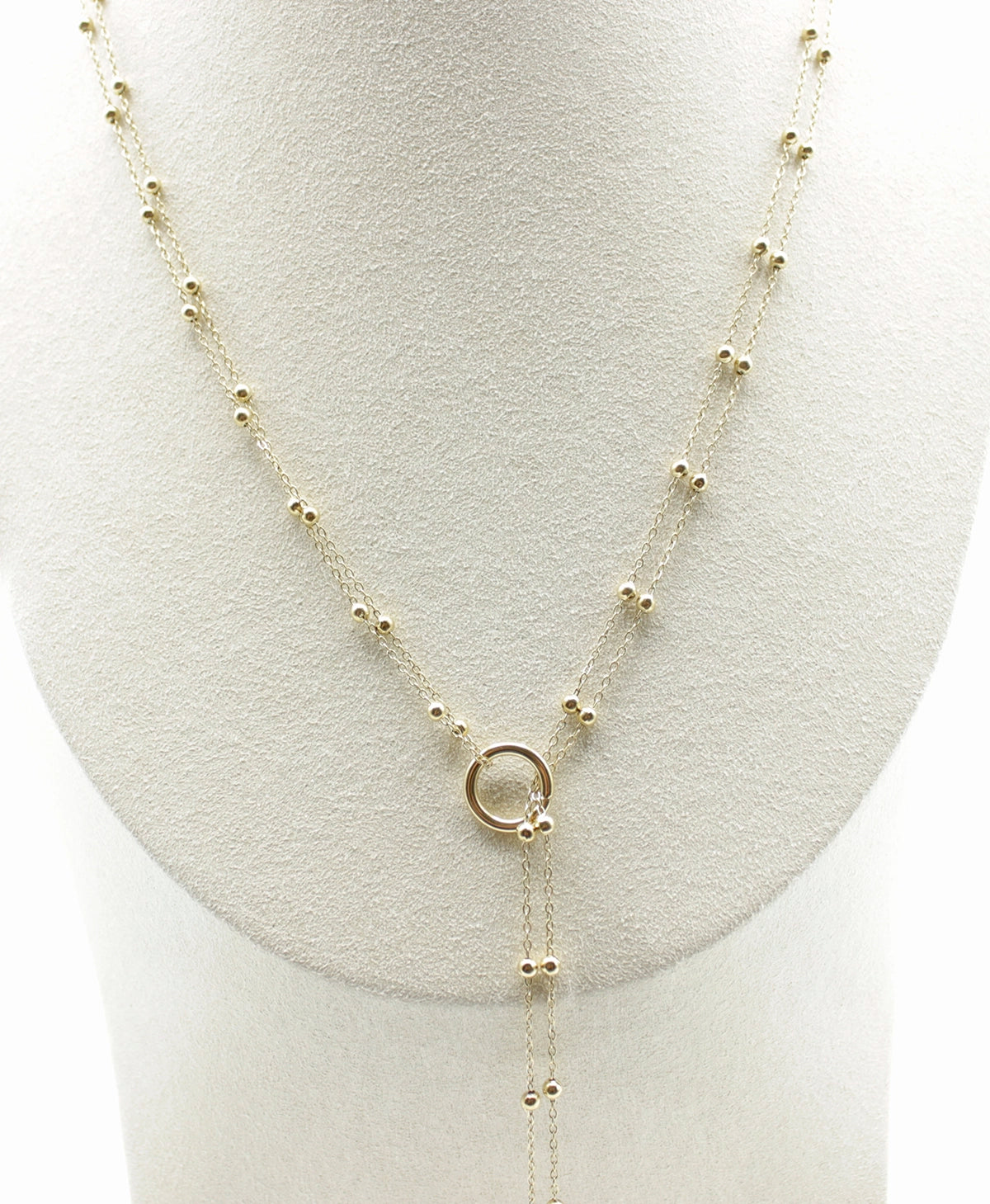 Collar Double deesse acero inoxidable dorado en busto, diseño moderno y fresco para noches de ensueño. - delacabra