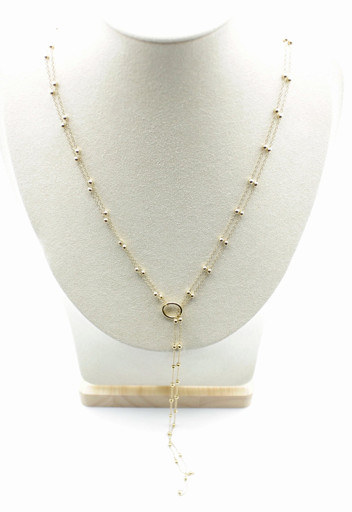Collar Double deesse acero inoxidable dorado, diseño de cierre con aro y cadena delgada con bolas de acero adaptable a tu gusto. - delacabra