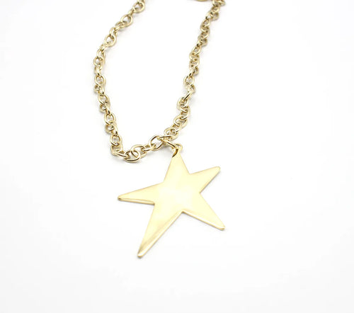 Collar Estrella acero inoxidable dorado placa plana forma de estrella de cinco puntas desiguales acabado brillante espejo. DELACABRA